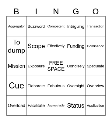 Monday Vocabulary Bingo Card