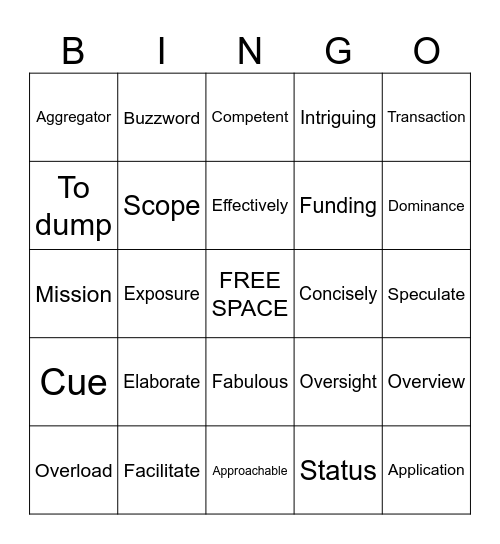 Monday Vocabulary Bingo Card