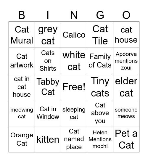 Cat Bingo Card