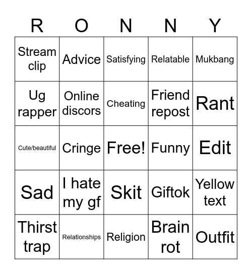 Clurron Bingo Card