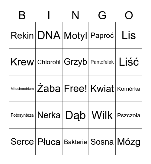 Biologiczne Bingo Card