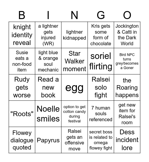 deltarune Bingo Card