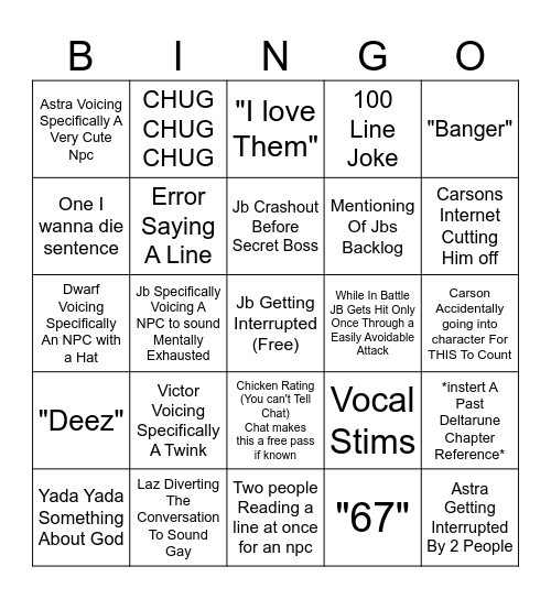 Jbs Chapter 4 Chaos Bingo Card