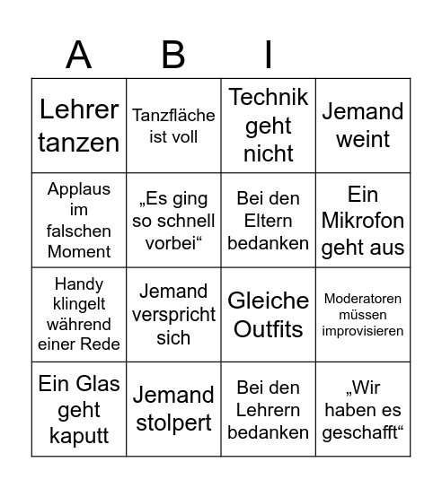 Bws Abiball Bingo Card
