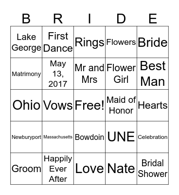 Deanna's Bridal Bingo Card