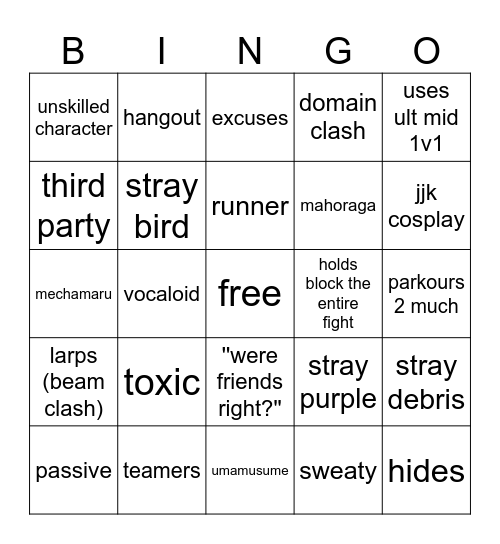 Bingo Shenanigans Bingo Card