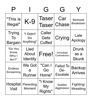 Bodycam Bingo Card