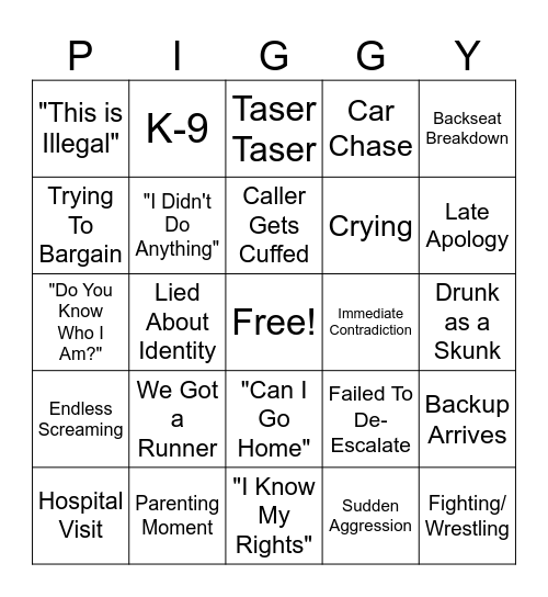 Bodycam Bingo Card