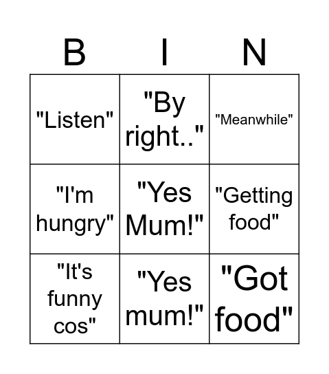 Untitled Bingo Card