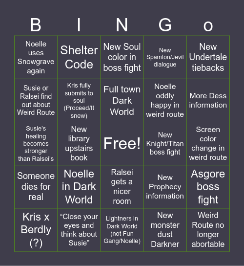 Deltarune Ch5 Bingo Card