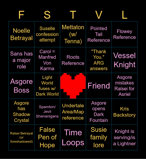 Deltarune Chapter 5 Bingo Card