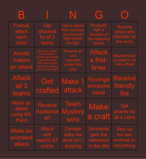 ArtFight Bingo Card