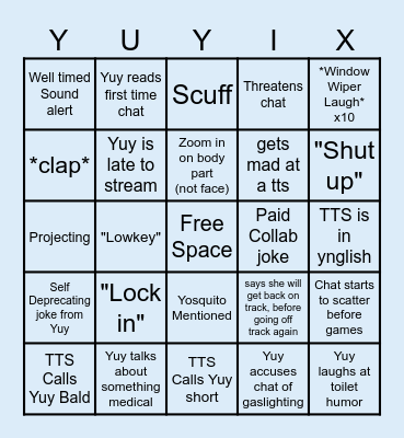 Yuy Stream Bingo Card