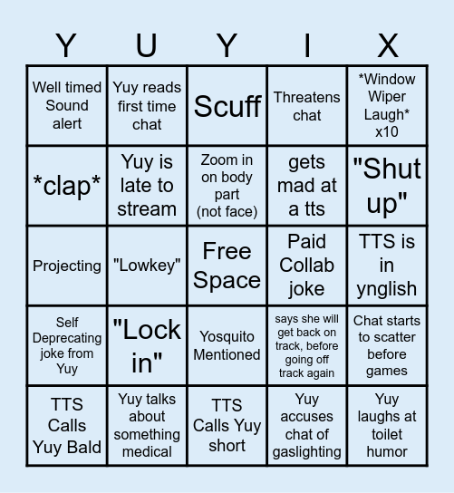 Yuy Stream Bingo Card