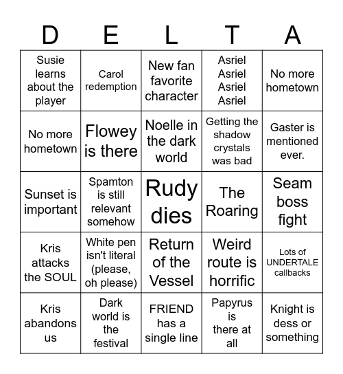 Deltarune Chapter 5 Bingo Card