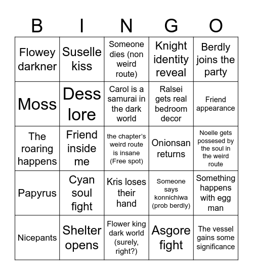 Deltarune chapter 5 bingo Card