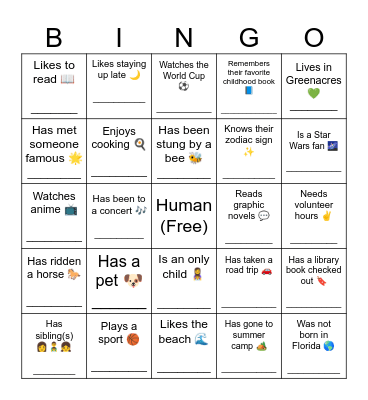 Human Bingo Card