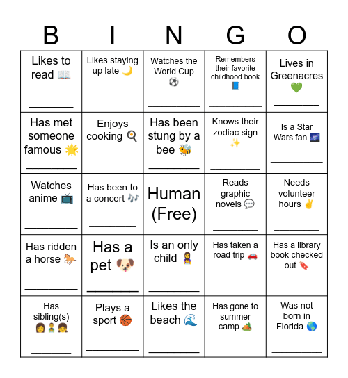 Human Bingo Card