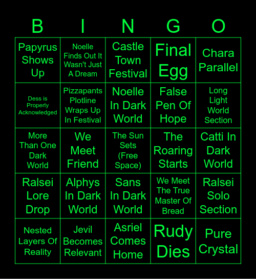 Deltarune Chapter 5 Bingo Card