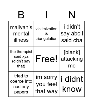 Mom Bingo Card
