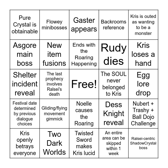 Deltarune CH5 Bingo Card