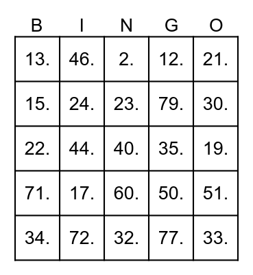 Untitled Bingo Card