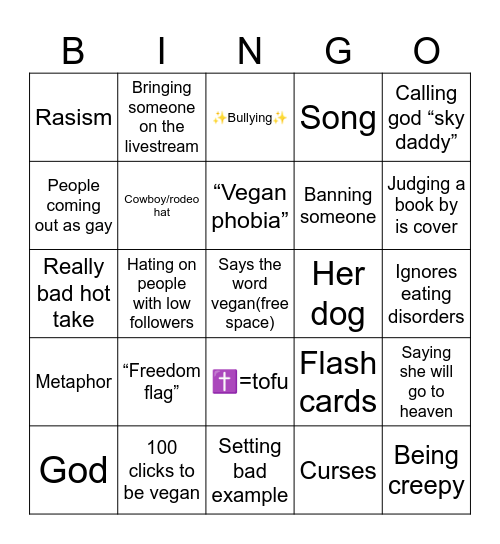 Vegan Teacher Bingo Card