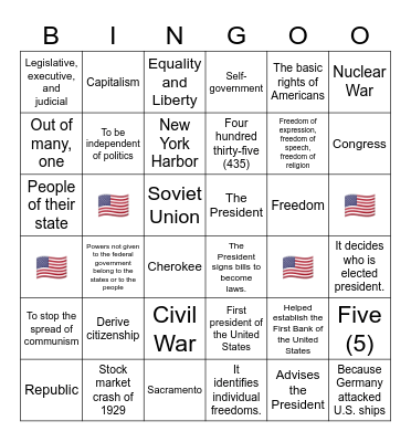 Citizenship Bingo Set 5 128 Bingo Card