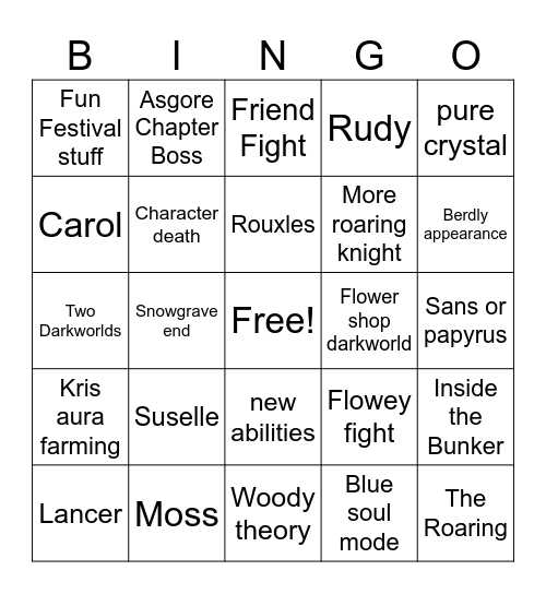 deltarune bingo 2 Bingo Card