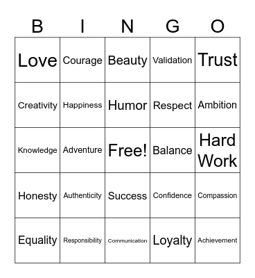 Values! Bingo Card