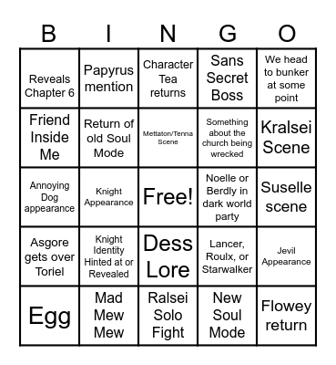 Deltarune Chapter 5 Bingo Card