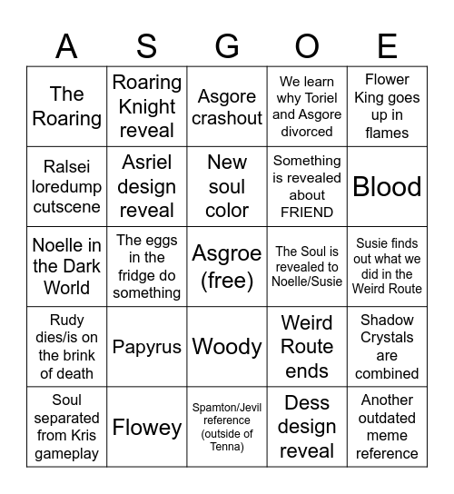 Deltarune Chapter 5 Bingo Card