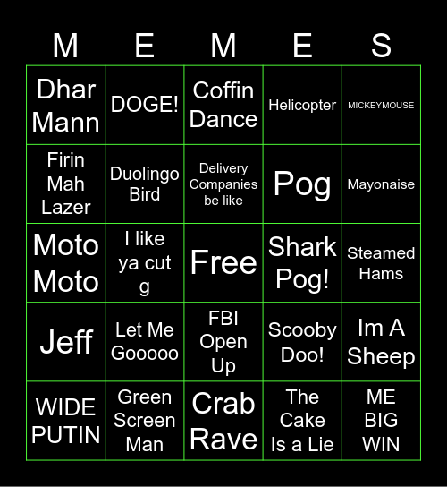 Meme Machine Bingo Card