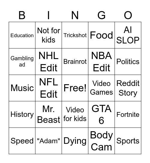 Untitled Bingo Card