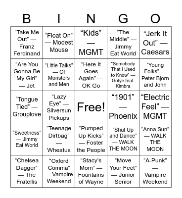 One-Hit-ish Wonders & Weird Little Bangers Bingo Card