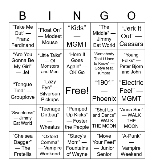 One-Hit-ish Wonders & Weird Little Bangers Bingo Card