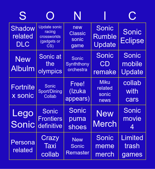 Sonic Central 2026 Bingo Card