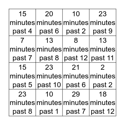telling time Bingo Card