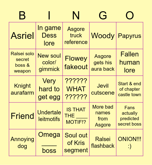 DELTARUNE CHAPTER 5 Bingo Card