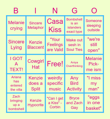 Love Island Bingo Card