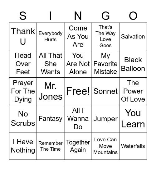 90s Singo 4 Bingo Card