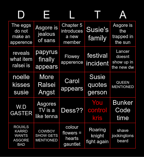 Creatives Deltarune Chapter 5 Bingo Card