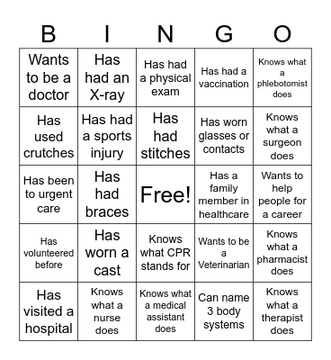 Intro to Healthcare Bingo Card