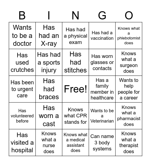 Intro to Healthcare Bingo Card