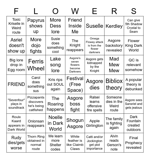 Last Minute Deltarune CH5 Bingo Card