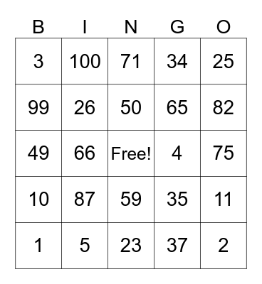 Untitled Bingo Card