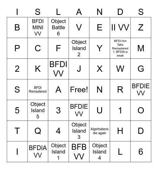 2 new BFDI Videos Bingo Card