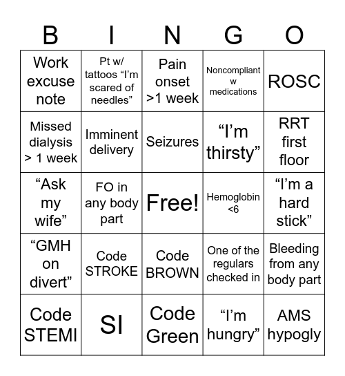 ER Binguuu Bingo Card