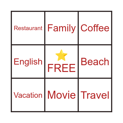 English Bingo Card