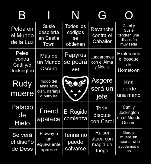 Deltarune Chapter 5 Bingo Card